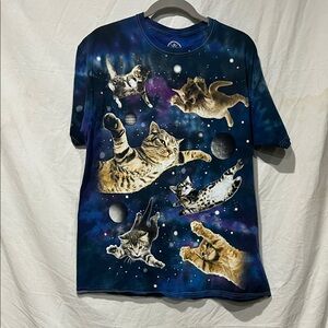 Galactic Cats, Feline in Space Adventure Tee - Multicolor Large